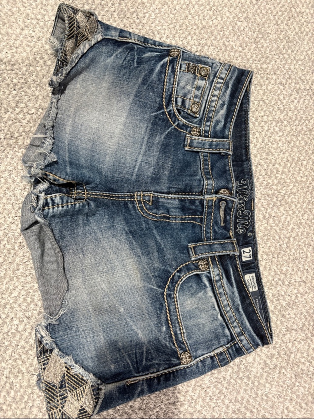 Miss Me Blue Distressed Denim Short Shorts